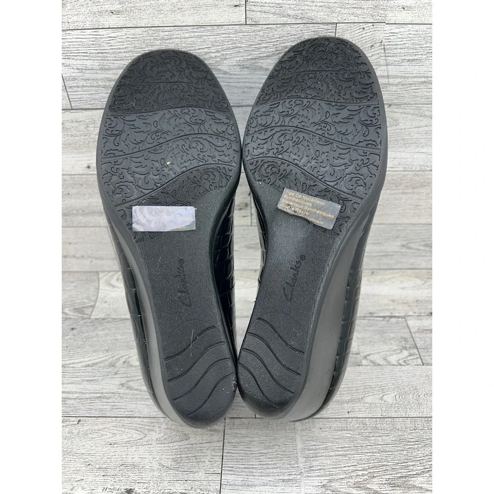 Clarks Bendables Black Croc Embossed Wedge Loafers‎ 67091 Women Size 9M